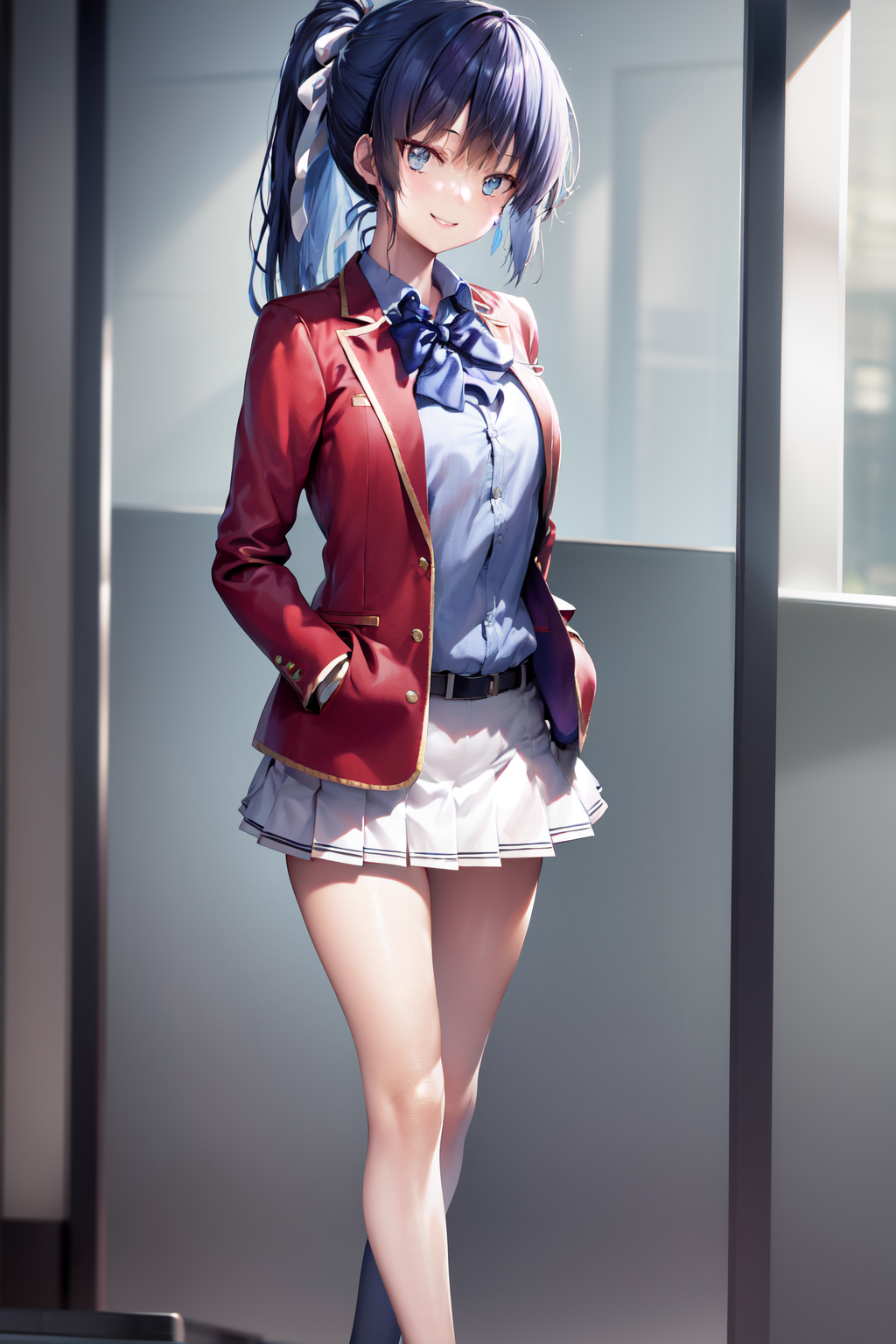 11643-4190996086-masterpiece, best quality, highres, 1girl amikura ponytail hair ribbon, school uniform white skirt red jacket blue shirt blue bo.png